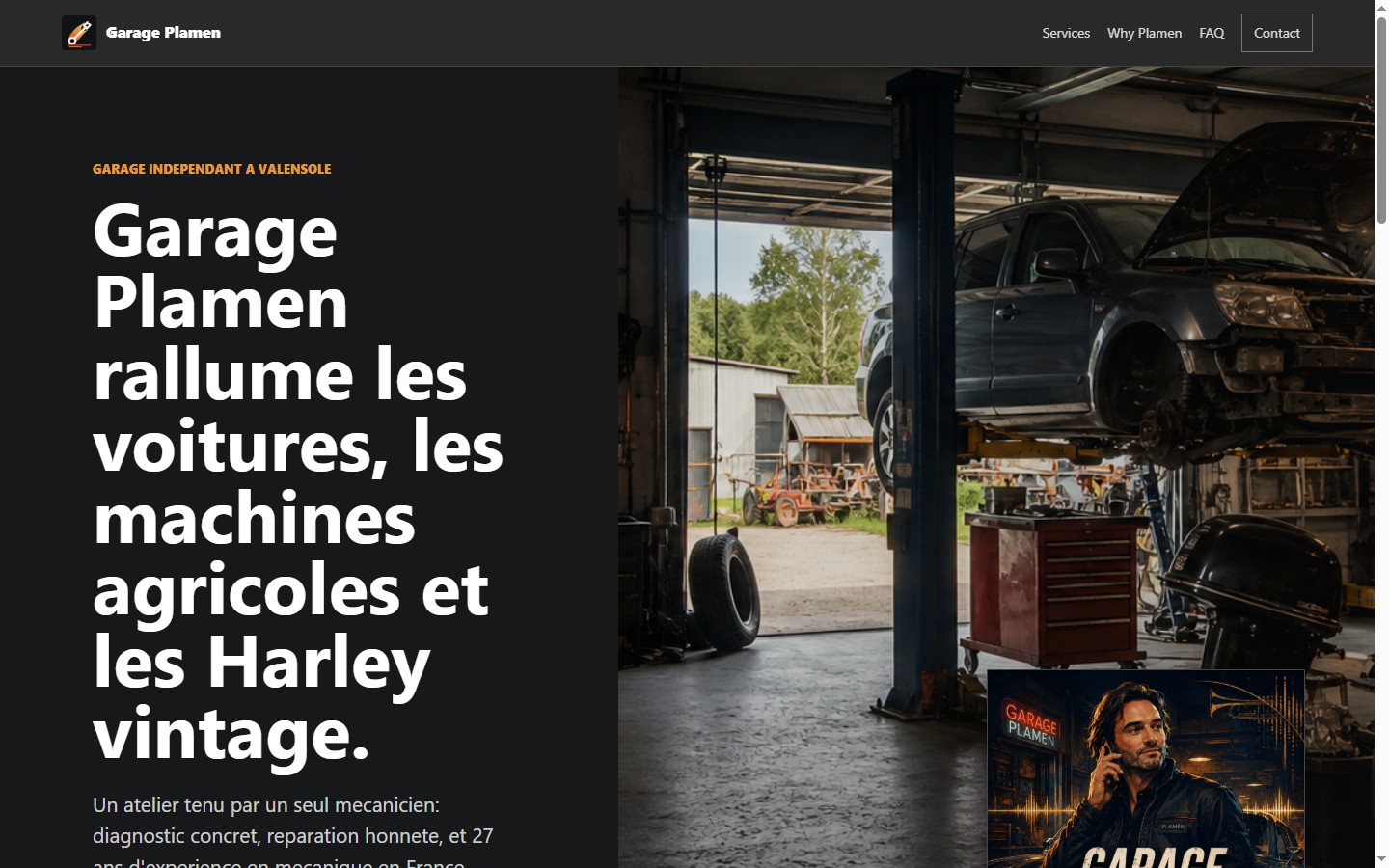 Site Garage Plamen, présence digitale locale